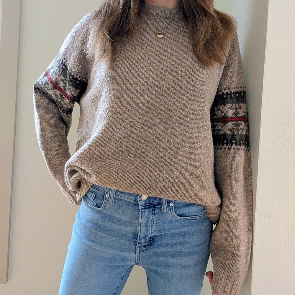 Vintage Eddie Bauer Fair Isle Speckled Chunky Crewneck Sweater In Taupe